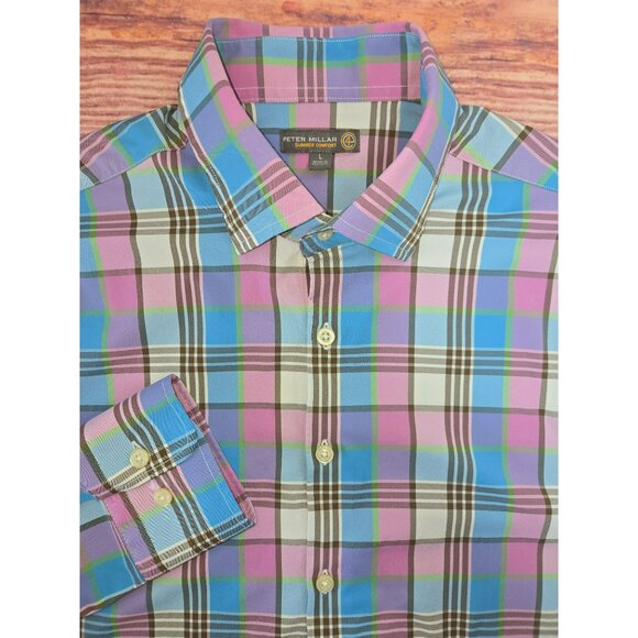 Peter Millar Mens Summer Comfort Plaid Shirt Large Nylon/Spandex - Picture 4 of 7